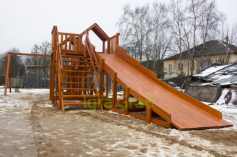 Детская деревянная зимняя горка "IgraGrad Snow Fox 5,9 м + "Панда Фани Грайд"