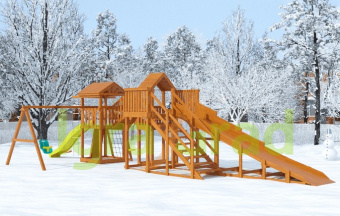 Детская деревянная зимняя горка "IgraGrad Snow Fox 5,9 м + "Панда Фани Грайд"