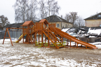 Детская деревянная зимняя горка "IgraGrad Snow Fox 5,9 м + "Панда Фани Грайд"